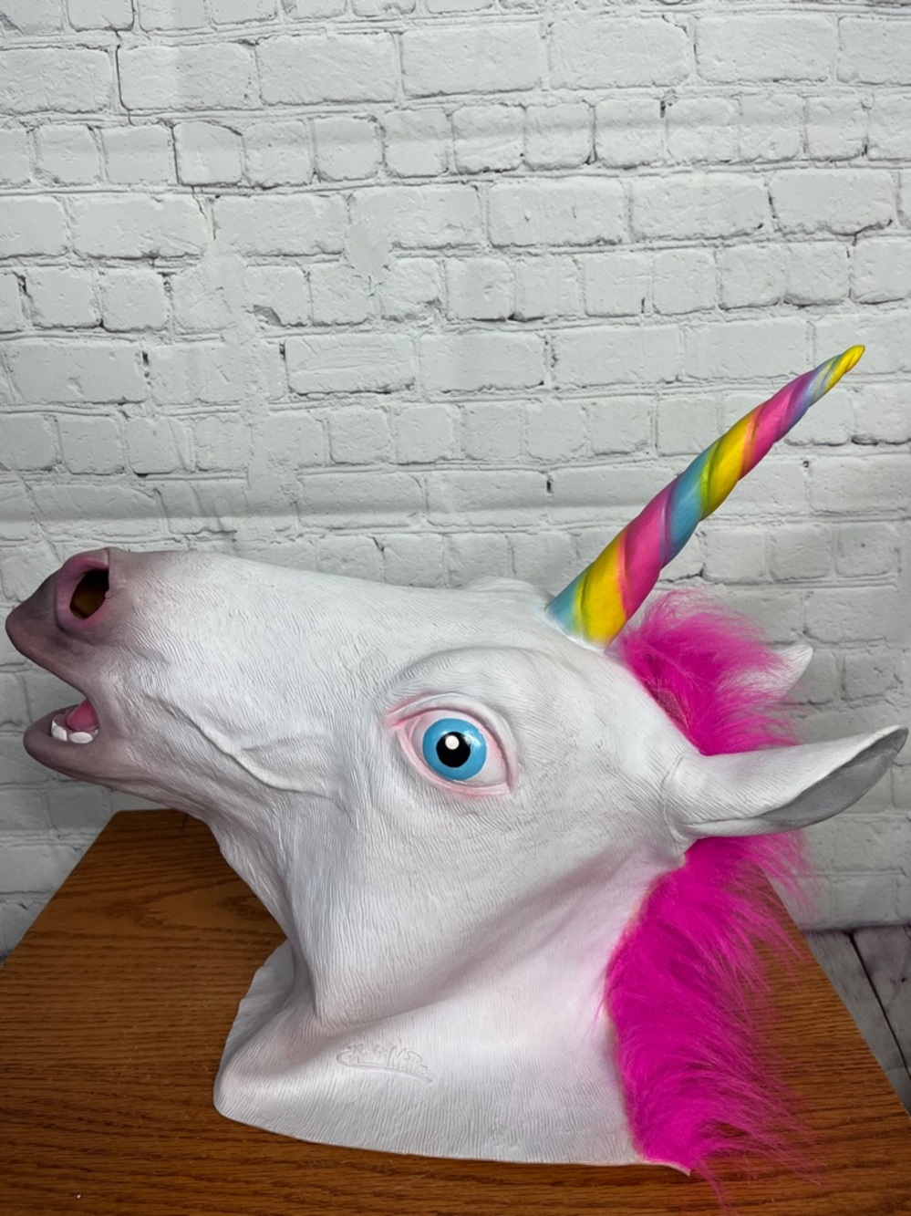 Archie McPhee Unicorn Horse Latex Mask Neon Pink Hair Halloween mask